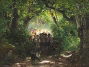 Elves Playing And Dancing In The Woods by Hans Andersen Brendekilde