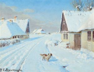 Winter Landscape With A Dog, Scenery From Brendekilde by Hans Andersen Brendekilde