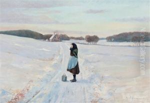 A Winter Scenery With A Girl by Hans Andersen Brendekilde