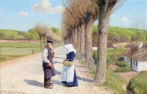 Man And Woman On A Road On The Outskirts Of The Village by Hans Andersen Brendekilde