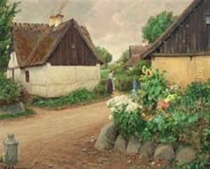 Village With Flowers And Woman Village With Flowers And Woman