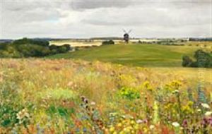 Summer Landscape Near Naestved With A View Of Ronnebaekholm's Mill by Hans Andersen Brendekilde
