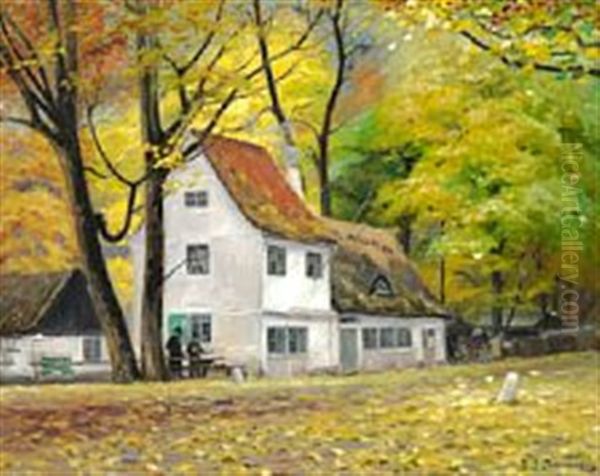 An Autumn Day With Two Painters Outside Peter Liep's House In Dyrehaven - view 1