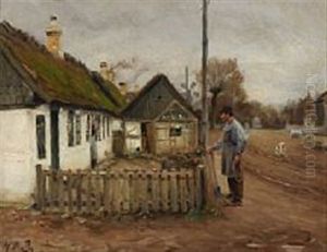 A Man And A Woman Talking At The Picket Fence by Hans Andersen Brendekilde