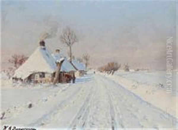 Winter Landscape At A Village Road - view 1