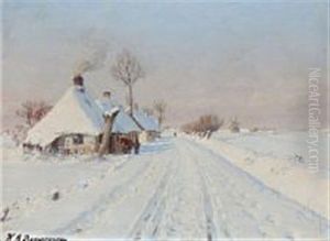 Winter Landscape At A Village Road by Hans Andersen Brendekilde