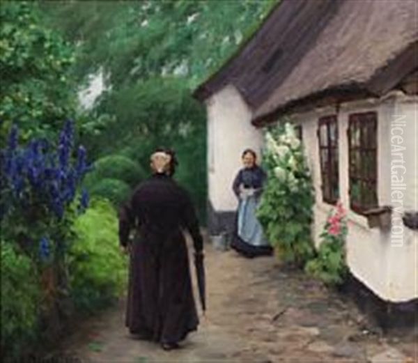 Two Elderly Women In Front Of A Cottage On A Quiet Summer Day - view 1