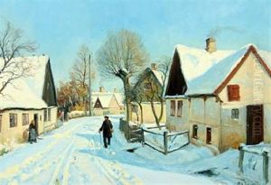 Snow-clad Village Scene by Hans Andersen Brendekilde