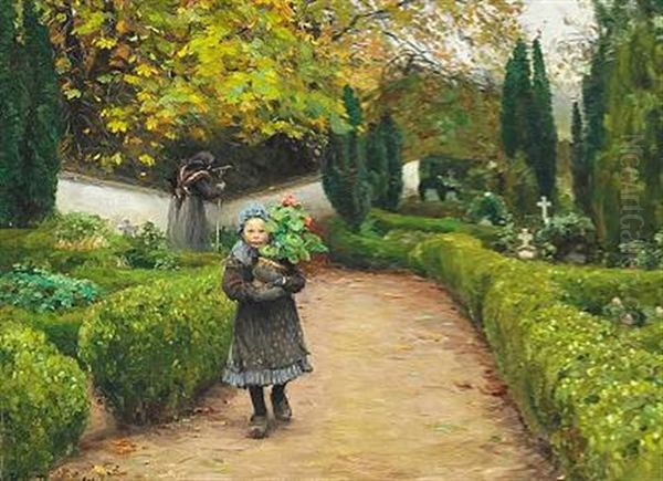 A Little Girl With Flowers At Ronnebaek Churchyard Near Naestved - view 1