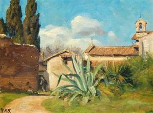 Italian Cloister Garden With A Large Aloe