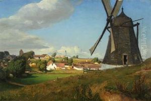 Landscape With Windmill And Houses by Hans Andersen Brendekilde