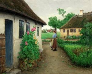 Farm Scenery With Mother And Daughter by Hans Andersen Brendekilde