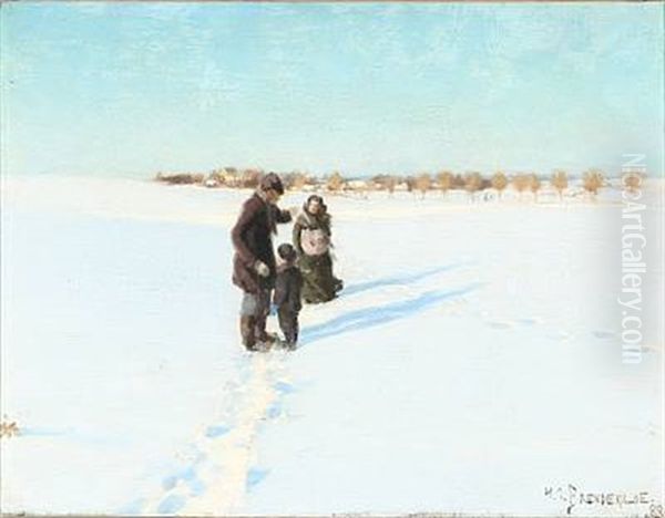 Family Walking In A Snowy Landscape - view 1