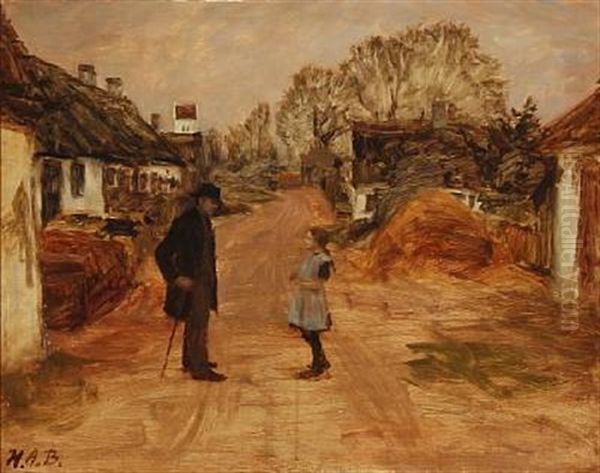 Village Street With A Girl And A Man In Conversation - view 1