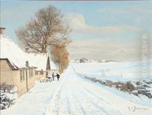 Winter Day. The Country Postman Is Visiting