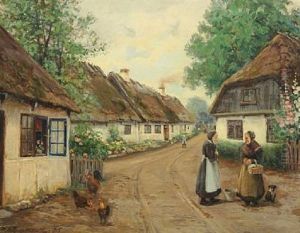 Village Scenery With Two Women Talking In The Street