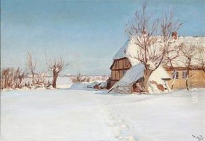 Footprints In The Snow At A Farmhouse On The Countryside by Hans Andersen Brendekilde