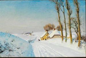 Sunny Winter Day With Children Playing In The Snow by Hans Andersen Brendekilde