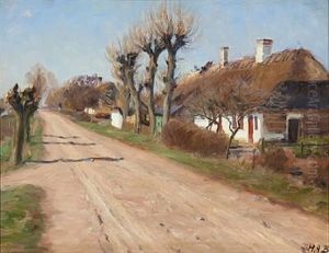 Sunny Day With A Thatched Cottage On A Country Road