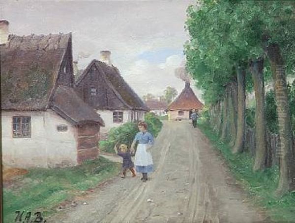 Mother And Son In A Village Street, Summer - view 1