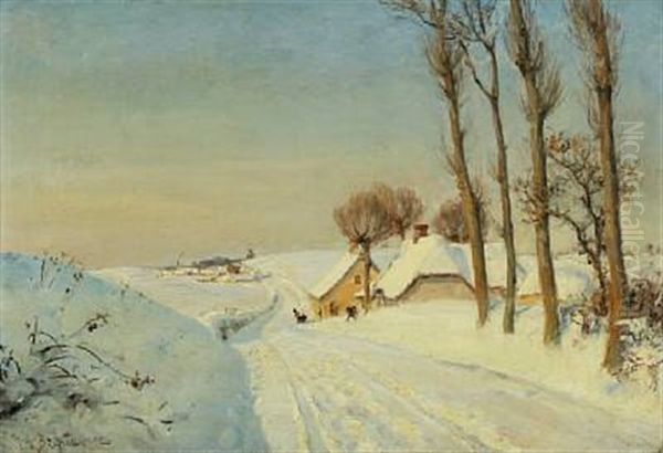 Wintry Landscape With Playing Children - view 1