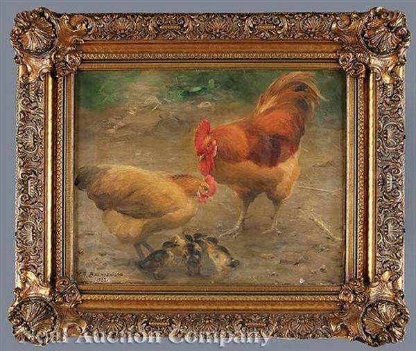 Hen, Rooster And Chicks - view 1