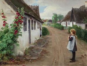 Summer Idyll In A Village With A Girl Standing In The Middel Of A Road