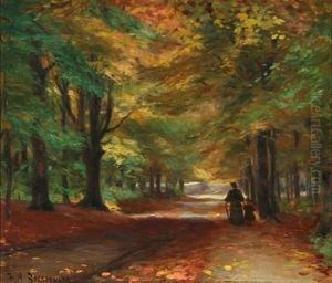 Autumn Forest With A Mother And Her Child by Hans Andersen Brendekilde
