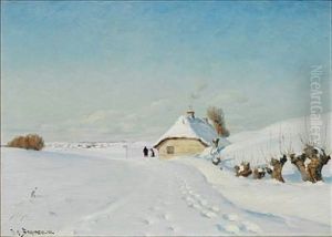 Quiet Winter Day With A Cottage In The Snow by Hans Andersen Brendekilde