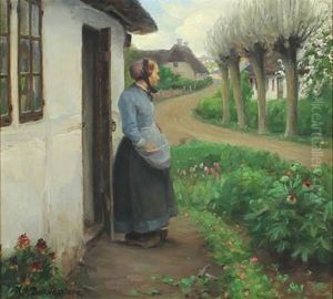 Woman In Her Flowering Garden by Hans Andersen Brendekilde