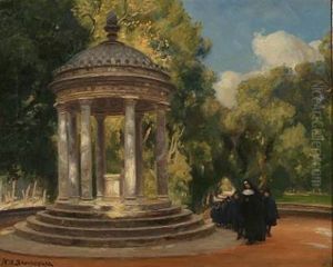 A Nun With Her Students In The Borghese Park In Rome by Hans Andersen Brendekilde