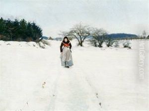 A Peasant Woman On A Snowy Path by Hans Andersen Brendekilde