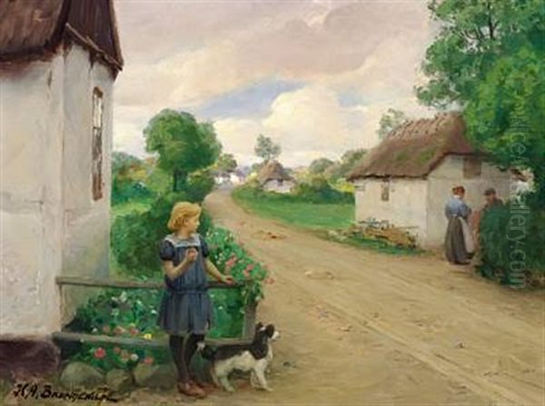 Village Street With A Girl At A White Cottage - view 1