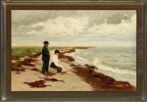 Scenery From Karrebaeksminde With People On The Beach by Hans Andersen Brendekilde