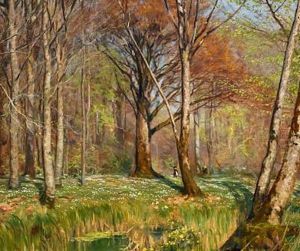 Children In A Spring Forest With Anemones In Bloom