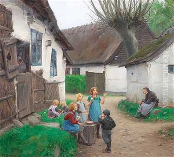 Landsbygade Med Born, Der Blaeser Saebebobler - view 1