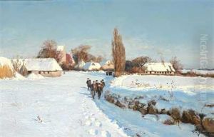 En Solrig Vinterdag Med Skoleborn Pa Vej Ud I Sneen by Hans Andersen Brendekilde