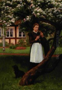Forar. En Ung Pige Under Et Blomstrende Aebletrae I Haven by Hans Andersen Brendekilde