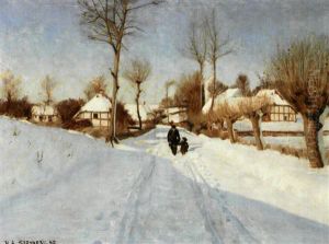 Gammel Mand Og Lille Pige Mellem Strataekte Huse by Hans Andersen Brendekilde