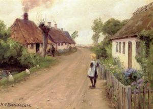 Landsbygade I Jyllinge Med Lille Pige Ved Lagen Landsbygade I Jyllinge Med Lille Pige Ved Lagen