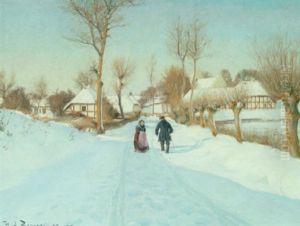 Vinterlandskab, De Gamle Far Sig En Snak Pa Vejen by Hans Andersen Brendekilde