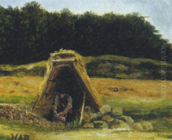 Landskab Med Stenhugger Siddende I Lae For Vejret - view 1