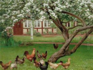 Hons I Haven Under Et Blomstrende Frugttrae by Hans Andersen Brendekilde