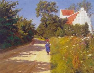 Lille Pige Der Plukker Engblomster Ved Kirken by Hans Andersen Brendekilde