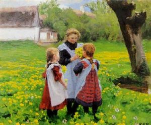 Flickor Pa Blomsterang by Hans Andersen Brendekilde