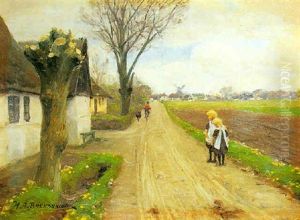 Smapiger Pa En Vej I Udkanten Af Landsbyen by Hans Andersen Brendekilde
