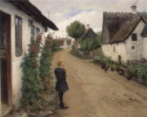 Landsbyidyl Med Ung Pige I Bla Kjole Landsbyidyl Med Ung Pige I Bla Kjole