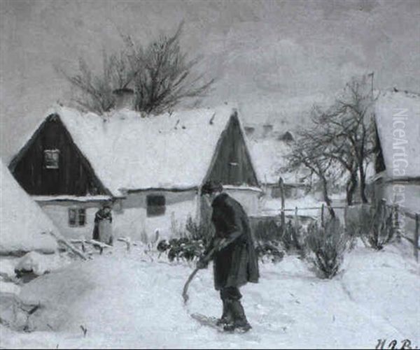 Mand Bag Ved En Str+taekt G+rd, Vinter - view 1