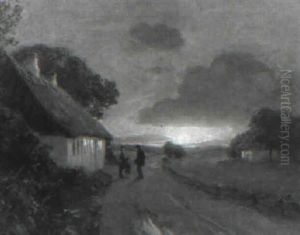 Pratstund Utanf"r Hus, Sen Eftermiddag by Hans Andersen Brendekilde
