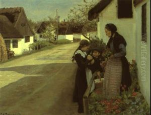 Gammel Kone Og To Sma Barn Udenfor Bondehus Gammel Kone Og To Sma Barn Udenfor Bondehus